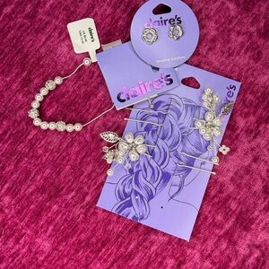 Claire's Elegant Silver and Pearl Hair Accessory Set